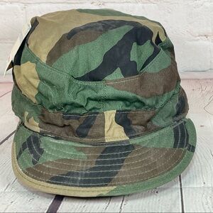 Vintage Military Woodland Camo Pattern Cap with Ear Flaps Hat Size 7 Army NWT